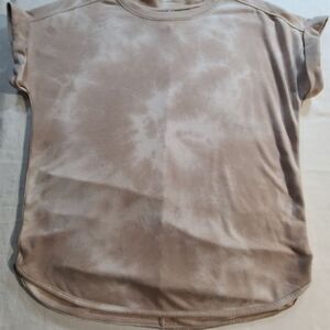 Cupio Beige Marbled Shirt L Cap Sleeve High-Low Medium Weight Knit Top